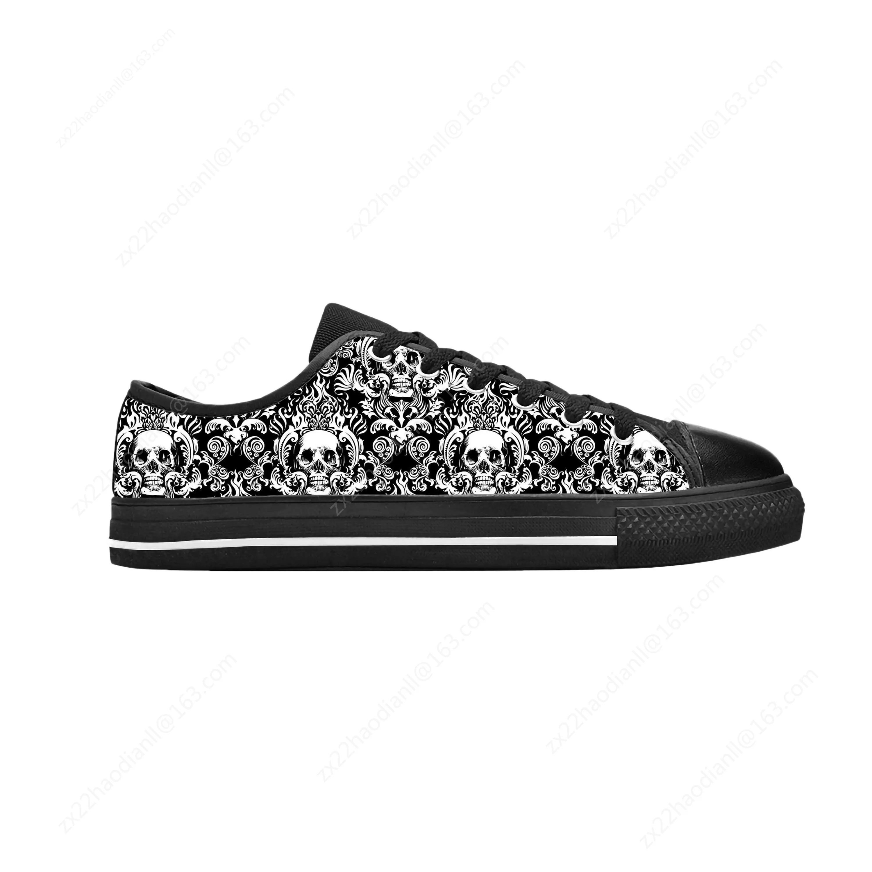 Sugar Skull Paisley Skeleton Goth Gothic Horror Casual Cloth Shoes Low Top Comfortable Breathable 3D Print Men Women Sneakers