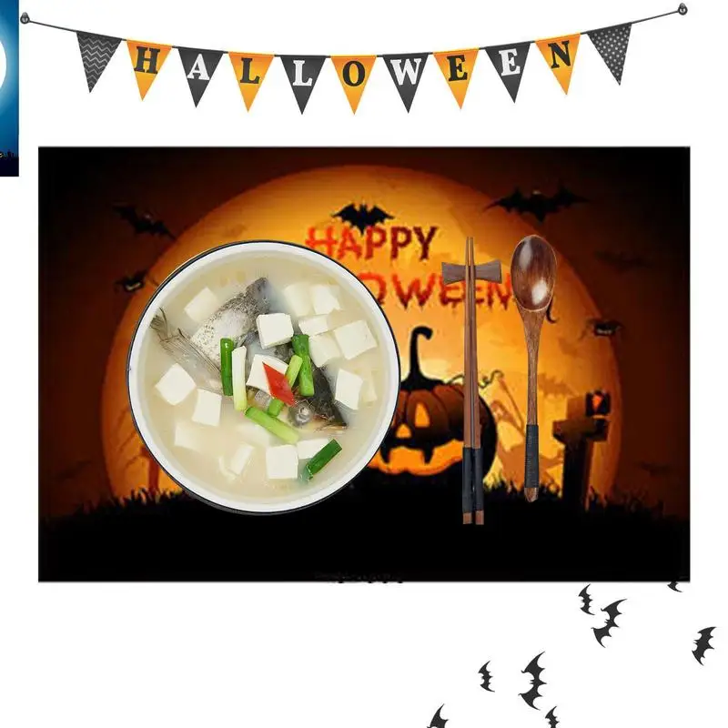 

Pumpkin Desk Mat Orange Halloween Place Mats 12x18 Inches Heat-Resistant Dining Place Mat For Halloween Table Mats Room