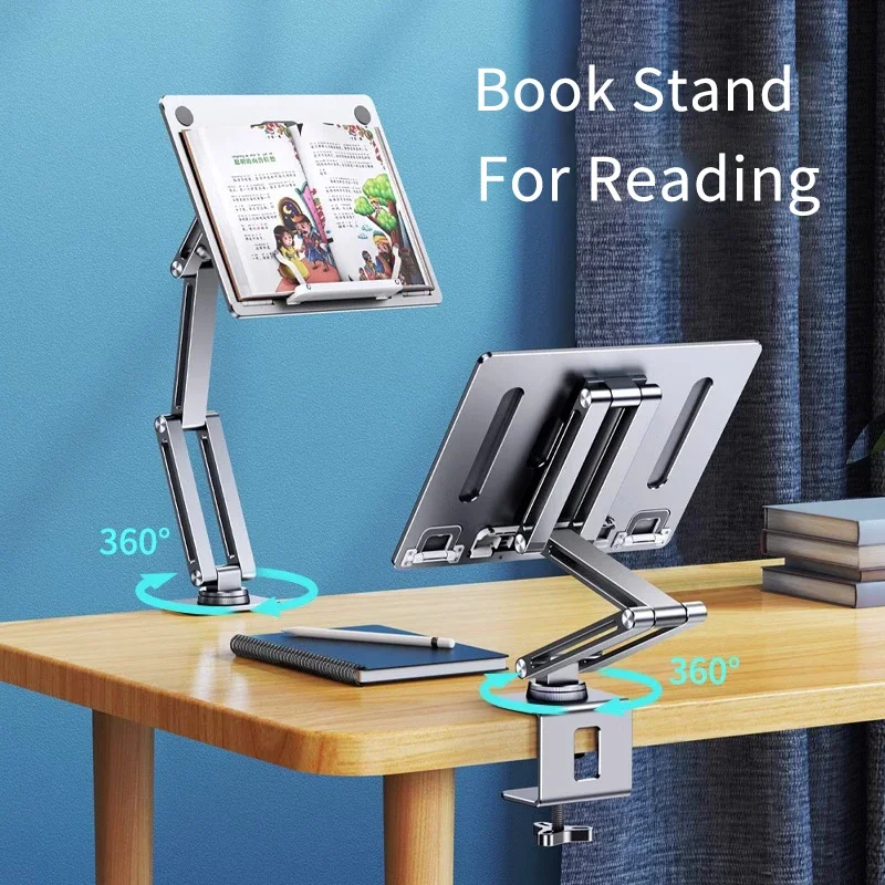 Eary Aluminum Clip Laptop Stand Mount For Desk With 360 Rotatable Long Arm Foldable Adjustable Compatible For Tablet Ipad Books