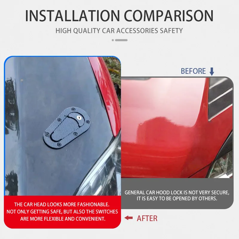 Carbon Fiber Car Hood Lock With Key Universal Auto Pin Engine Bonnet Latch Safety Protection Kit Refitting Exterior Accessories