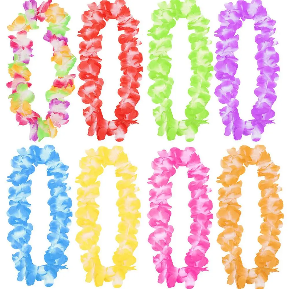 Hawaiian Party Supplies 4pcs/set Hawaiian Flower Lei Hula Necklace Garland Headband Wristbands Wedding Decorations Beach Tropical Party Supplies