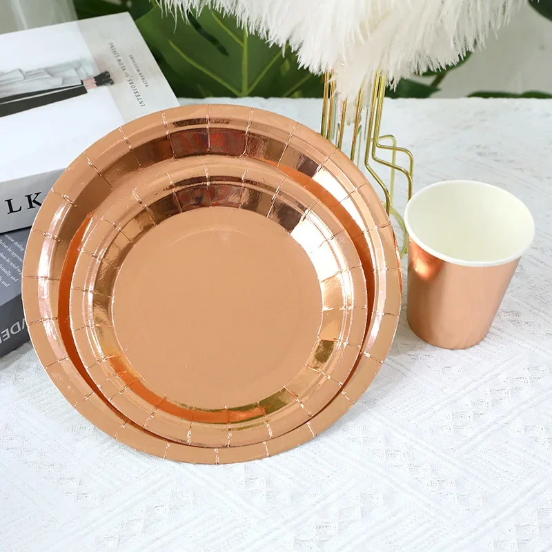 Disposable Tableware Set, Paper Plates and Cups, Monochromatic, Gold, Silver Wedding, Birthday Party Supplies, New Year, 10Pcs,