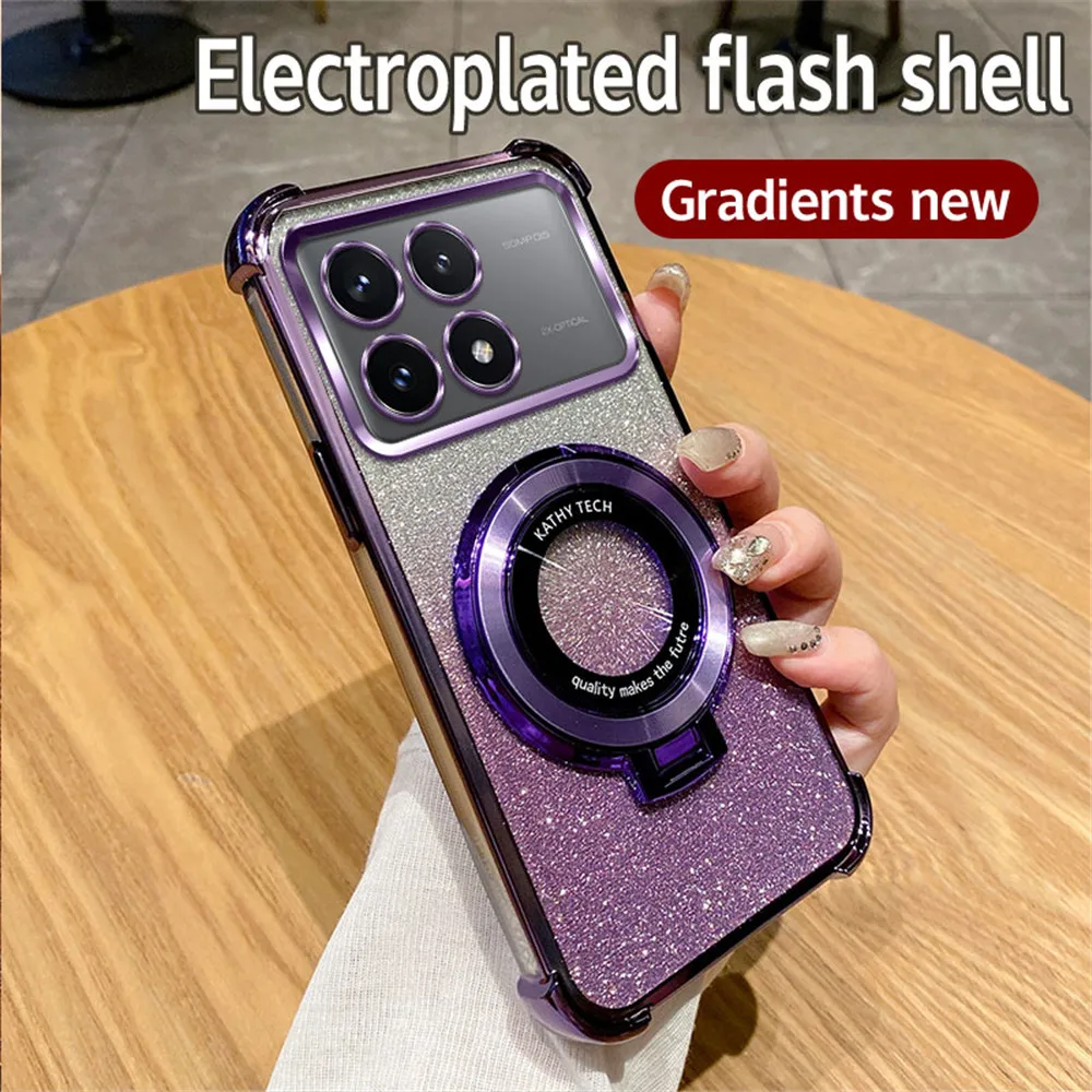 Luxury Glitter Plating Shockproof Phone Case with Holder and Stand Cover