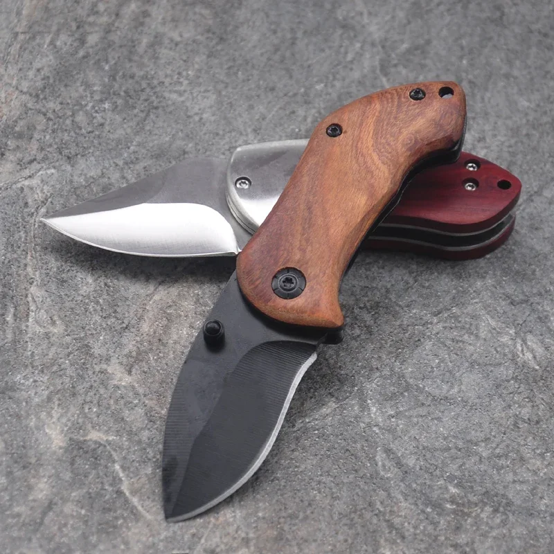 

Damascus Tactical Folding Knife 5Cr17Mov Blade Aluminum Woodle Handle Survival Pocket Knife Outdoor Camping Hunting Knives Tools