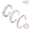 Fansilver S925 Sterling Silver Toe Rings for Women Adjustable White Gold Plated Flower Cz Snake Twist Opal Band Rings Jewelry 1