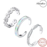 Fansilver S925 Sterling Silver Toe Rings for Women Adjustable White Gold Plated Flower Cz Snake Twist Opal Band Rings Jewelry 1