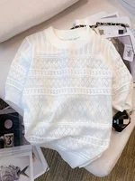 2026 New  Summer Thin Hollow Out Crew Neck Pullover Sweater Versatile Short Sleeve Knitted Top For Spring & Women's Clothing - Image 2