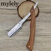 tan wood handle blade shaving razors professional barber shaver eyebrow razor men's replaceable blade shaving razor men gift 1