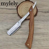 tan wood handle blade shaving razors professional barber shaver eyebrow razor men’s replaceable blade shaving razor men gift