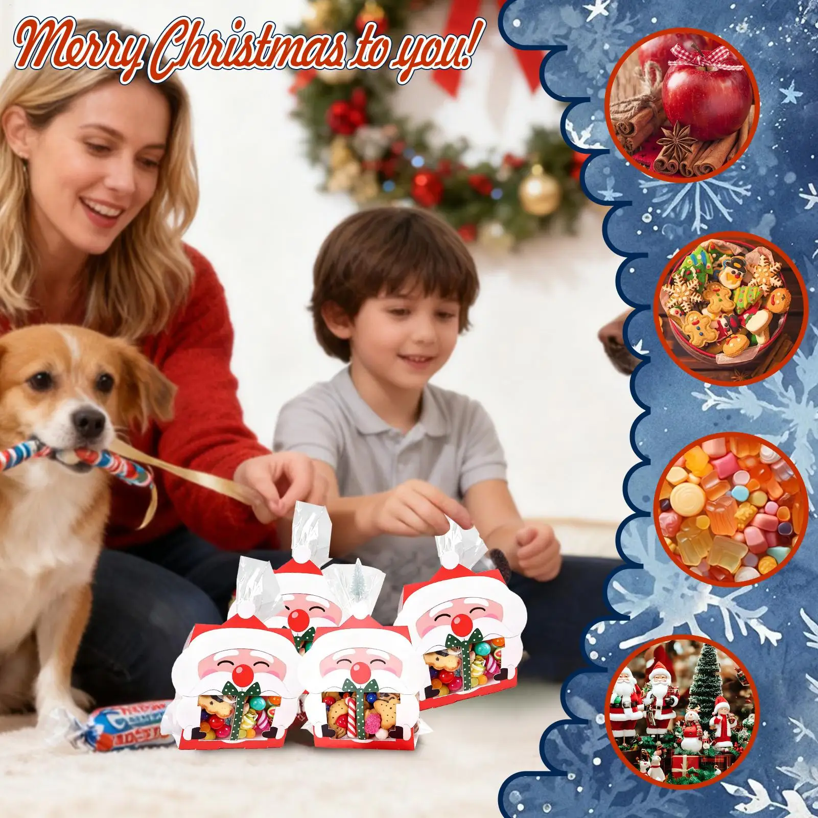 8Pcs Christmas Treat Bags Reusable Holiday Festive Containers Christmas Cookie Candy Holiday Treat Bags for Party Favors