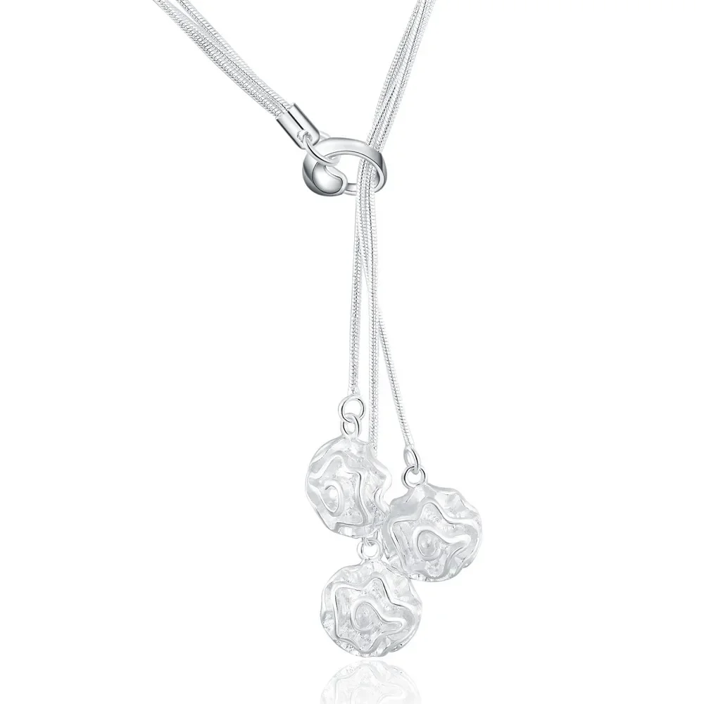 

Charms ROSE flower Beautiful fashion Elegant silver Plated For women cute pendant pretty Lady Necklace jewelry N049