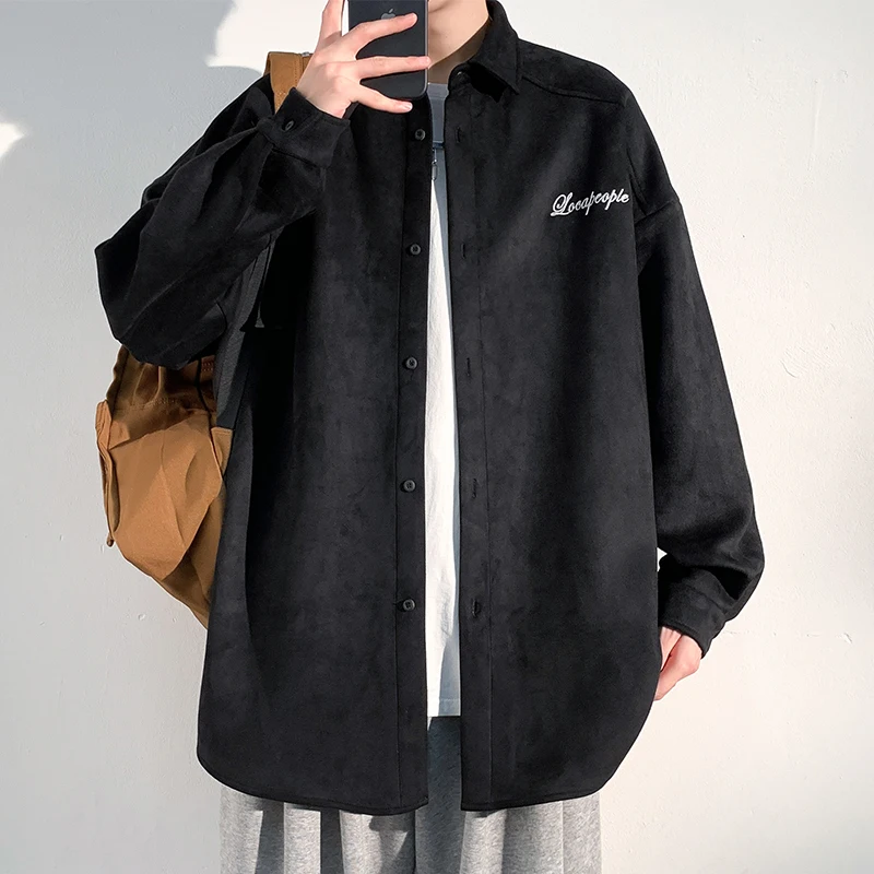 

Black Long-sleeved Shirts Men Comfortable Blouses Casual Loose Korean Style Harajuku Streetwear Shirt Male Fashion Clothes