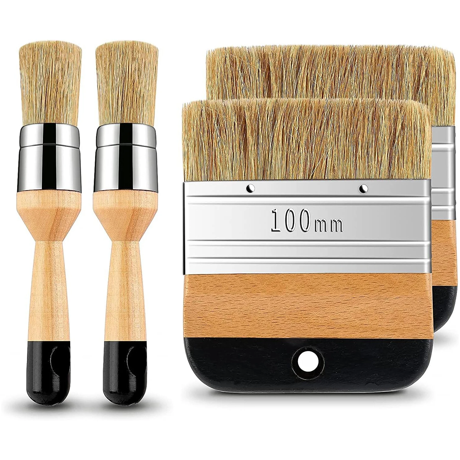 Art Brush Set-4 Pcs Bristle Stencil Brushes for Chairs and Other Wood Furniture ,Flat Pointed and Round Chalked Paint Brushes