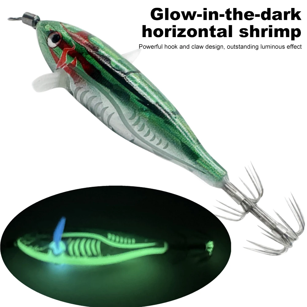 3-1PCS Luminous Squid Jigging Wood Shrimp Hooks Octopus Bait