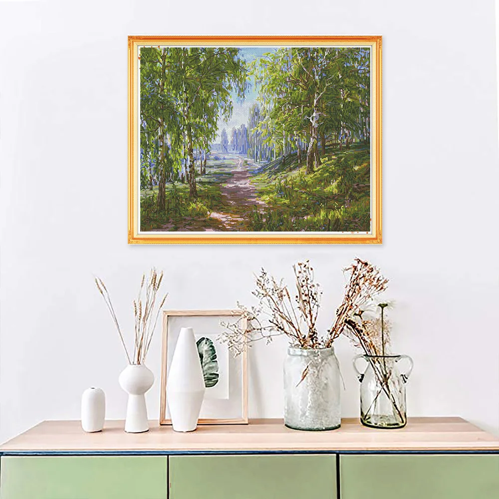 Cross Stitch Tree Lake Needlework Sets 14CT 40x50cm For DIY Home Decoration