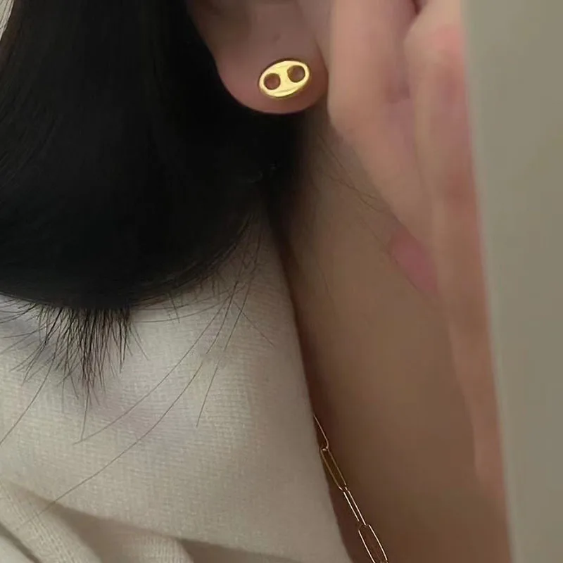 Pig Nose coffee bean stud earrings stainless steel earrings for women minimalist simple jewelry tarnish free jewelry waterproof 3