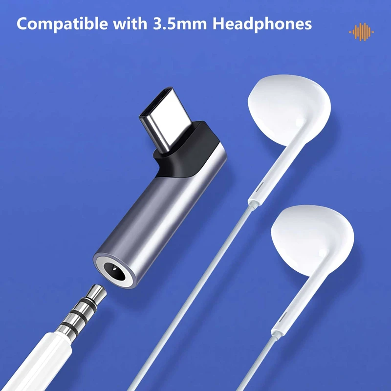 타입 C - 3.5mm 잭 오디오 어댑터 90 ° 엘보 USB C-3.5mm 헤드폰 어댑터 (아이폰 16, 15, 삼성, 화웨이 USB C 잭 어댑터)