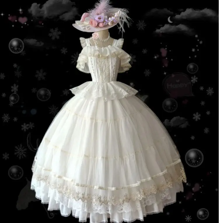 

White Sweet Princess Lolita Wedding Dress Long JSK Dress