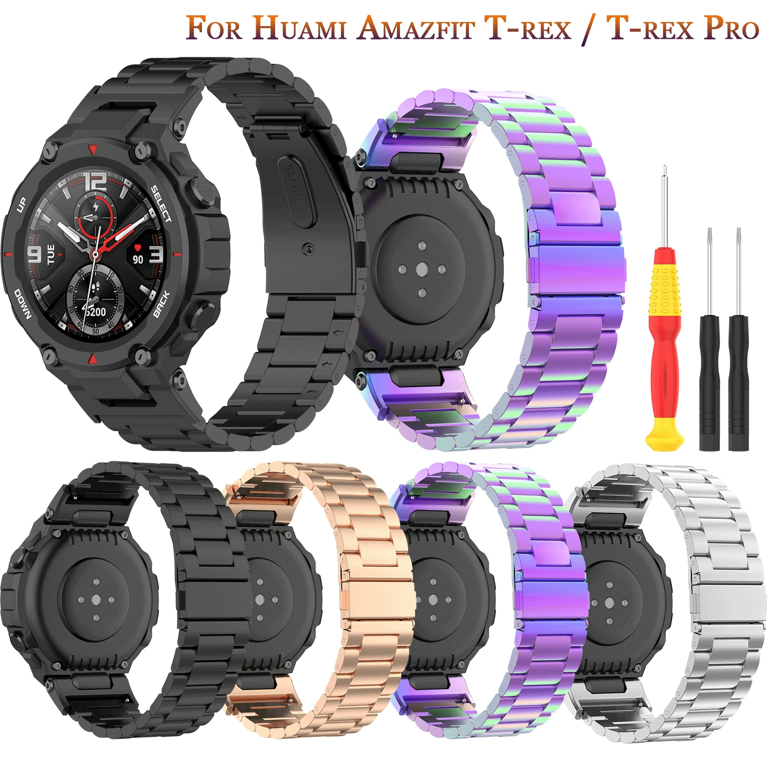 

Luxury Metal Stainless Steel WatchBand For Xiaomi Huami Amazfit T-rex Strap Bracelet For Huami Amazfit T-rex Pro SmartWatch