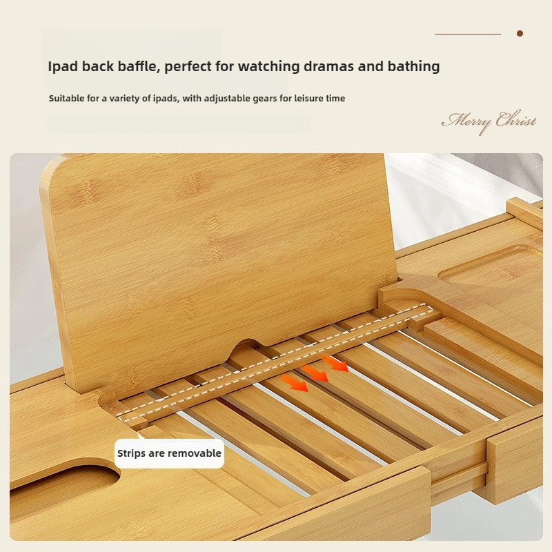 Bamboo Adjustable Bathtub Tray Sturdy Spa Caddy Expandable Bath Storage Shelf Anti-Slip iPad & Wine Holder