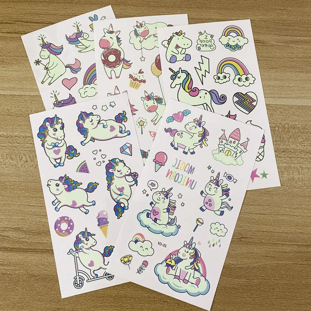 Tattoo sticker 5pcs/Set Luminous Kids Temporary Colorful Animal Mermaid Dinosaur Unicorn Space Cute for Children