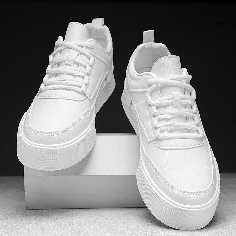 أحذية تزلج رجالية بنعل سميك ، أحذية رياضية بيضاء غ...