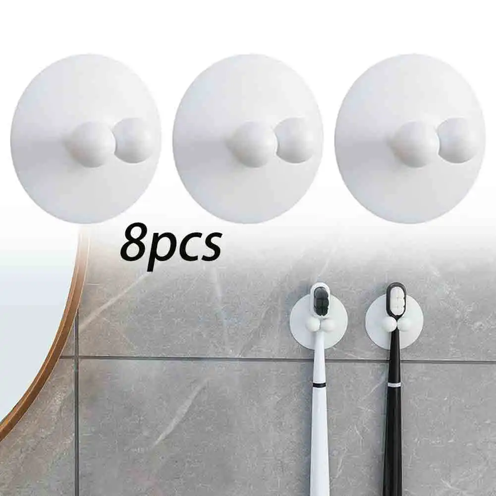 8PCS punch-free wall-mounted storage hook with suction cup universal groceries storage rack toothbrush holder silicone