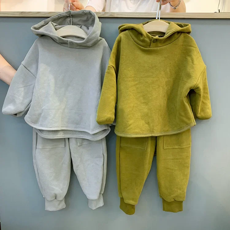 

Autumn 2024 Korean Children's Clothing Set Boys And Girls Fashion Simple Hooded Top + Pant Cotton Baby Kids 2 Piece Suit