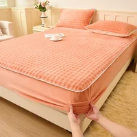 New Milk Velvet Solid Color Single Product Bed Hat Thickened Warm Double Bedspread 150x200 200x220 with Elastic Mattress Cover 1