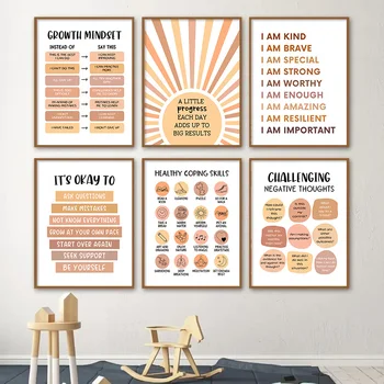 Colorato salute mentale stampa su tela poster bohemien pittura ispiratrice aula ufficio immagine di arte della parete per l'arredamento della scuola materna