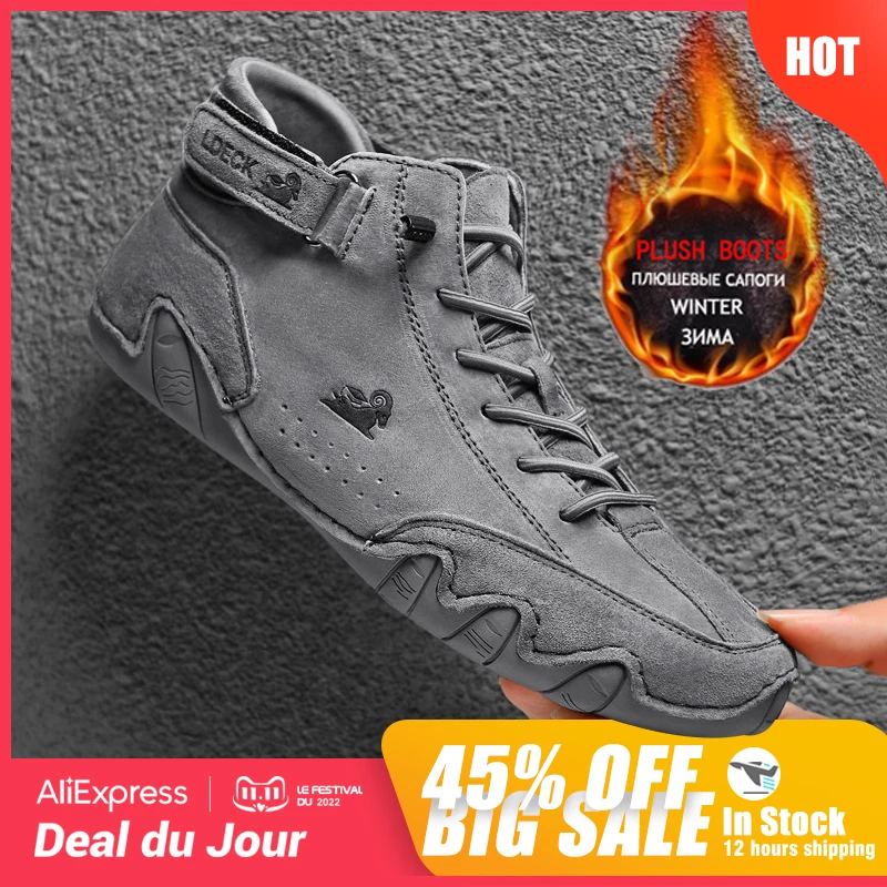 Genuine Leather Boots Men Winter Shoes Waterproof Boots High Top Sneakers Luxury Footwear Casual Motorcycle men leather boots