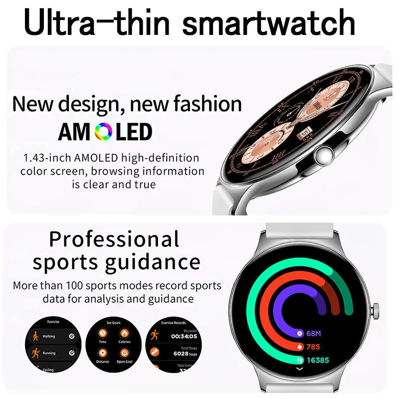 2025 Ultra-thin Durable Women Smart Watch 1.43" Amoled Screen Wireless Call Sports Health Fitness Women Watches For Android iOS 2