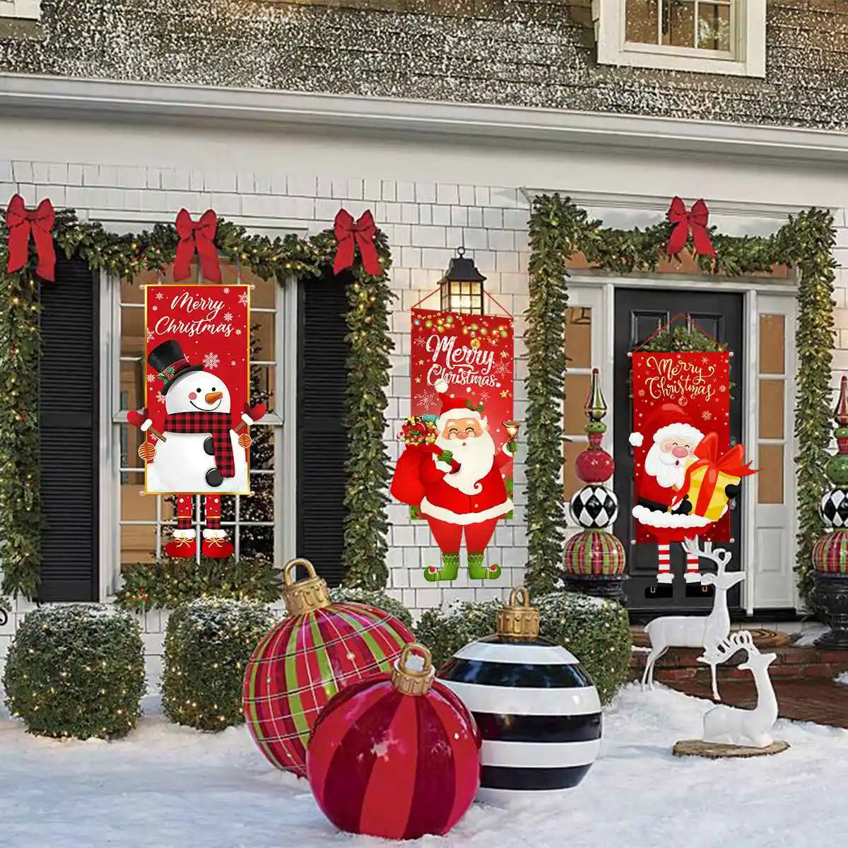 

Christmas Door Decorated With Christmas Flags,Merry Christmas Home Decor,Santa Claus,Snowman,Elk,Christmas Gifts,New Year