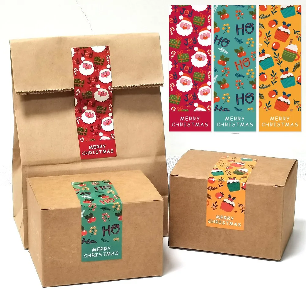 

30-60Pcs Cute Merry Christmas Stickers 3 Style Red Christmas Decorative Stickers Wrapping Gift Box Sealing Labels Christmas Tags