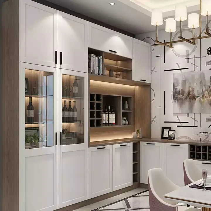 Modern kitchen Furniture White Wood Wooden Home Coffee Wine Bar Cabinet For Home
