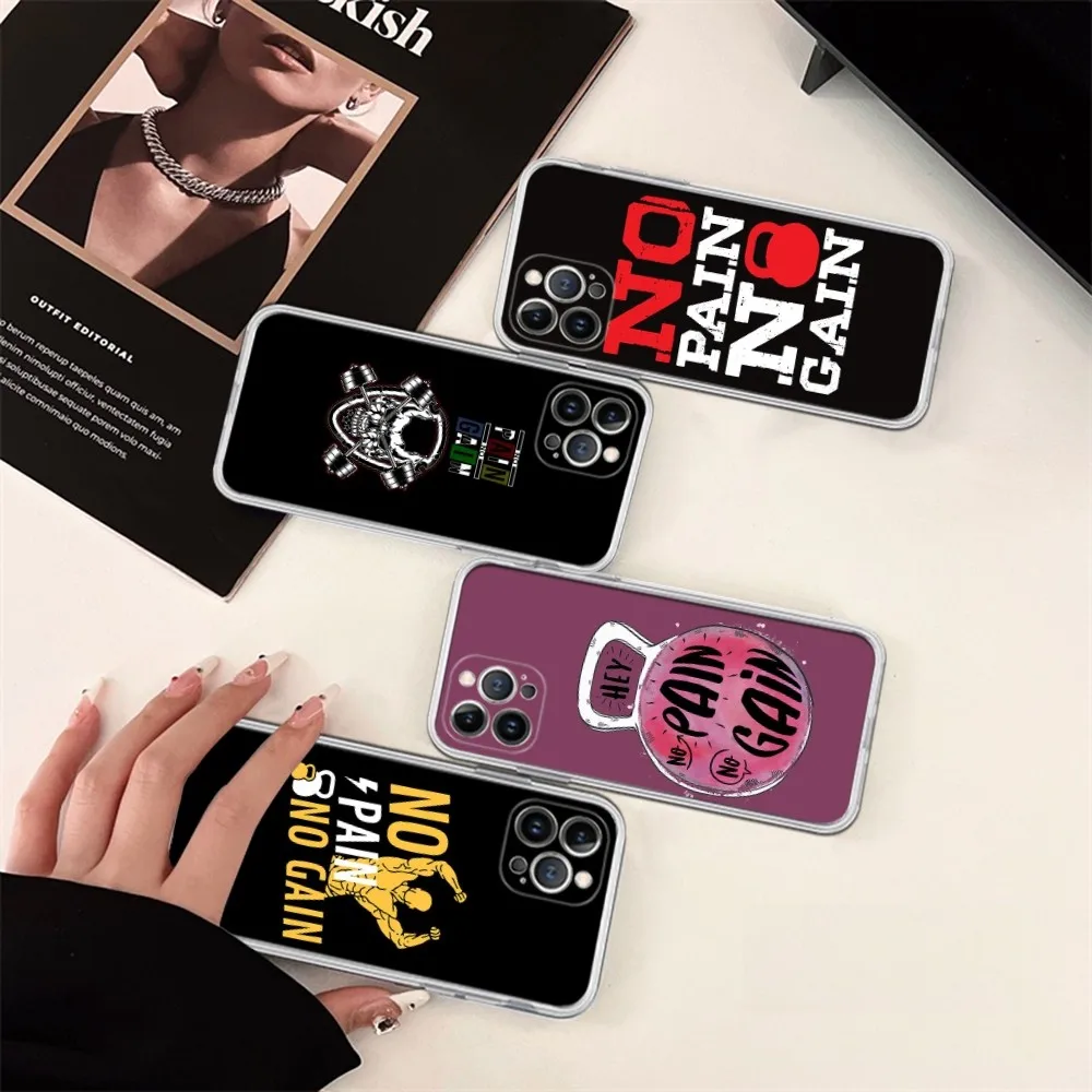 No Pain No Gain Gym Fitness Phone Case Silicone Soft Per Iphone 15 14 13 12 11 Pro Mini Xs Max 8 7 6 Plus X Xs Xr Cover