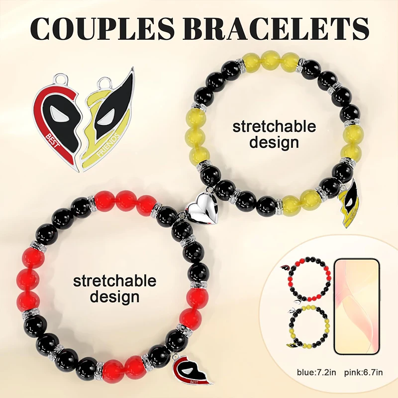 Dead Heros Matching Couples Bracelets for Women and Men 2PCS Best Friend Matching Heart Bracelets for Couple Jewelry Gifts