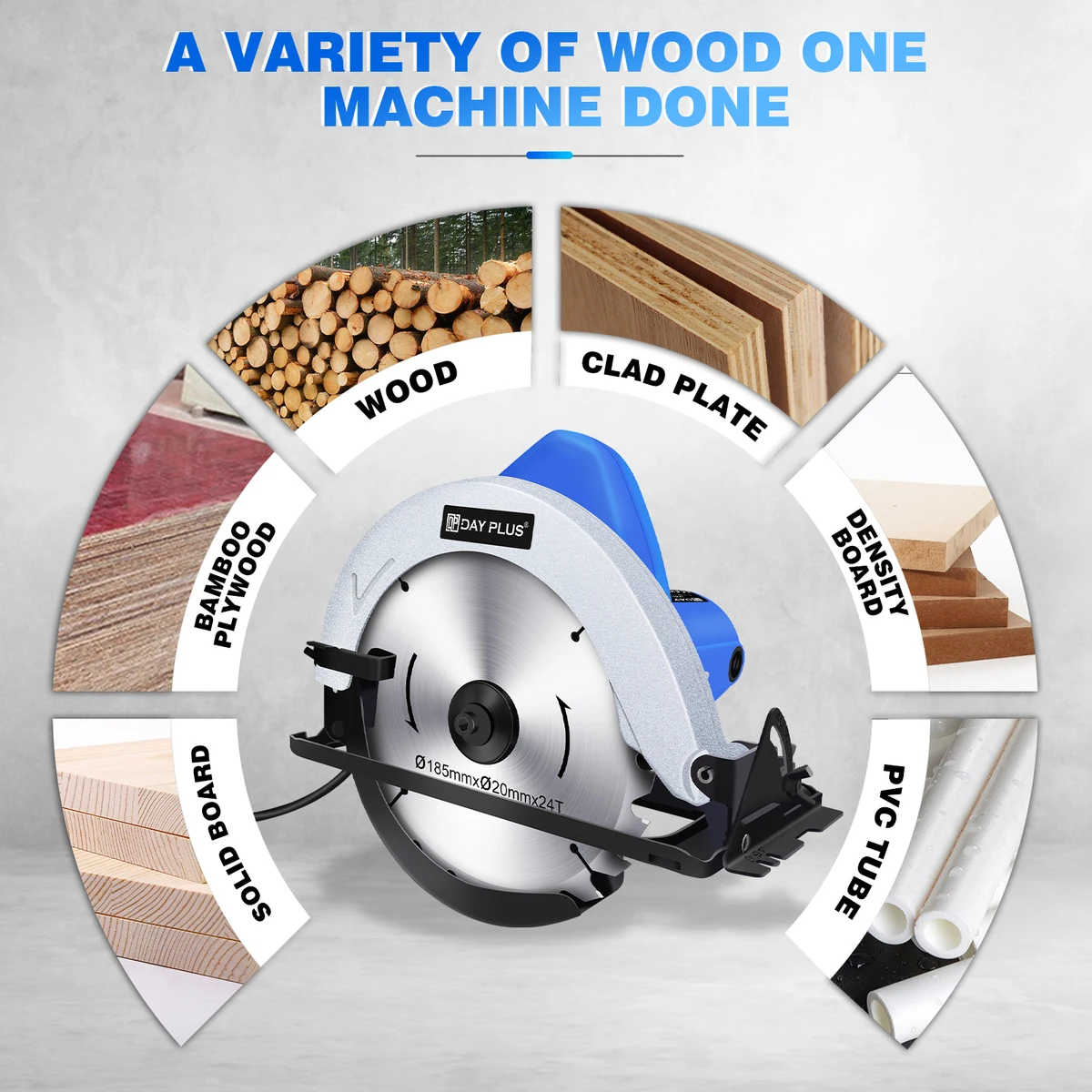 DayPlus Circular Saw, 1500W 5000RPM Electric Power Circular Saw with Laser Guide,0 to 45° Bevel Angle, 180mm Saw Blade,55mm — view 2