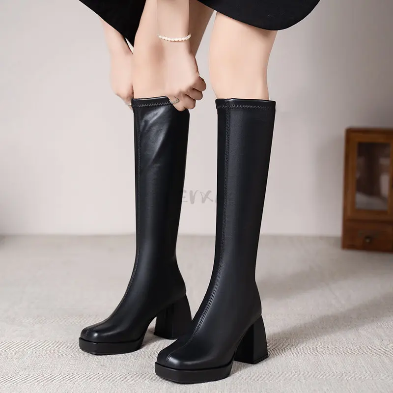 2023 Womens Boots Winter Thick Heel Bottom Long Cotton High Heel Snow Zipper Knee-high Fashion Hot Classic Sexy Wild Botas Mujer