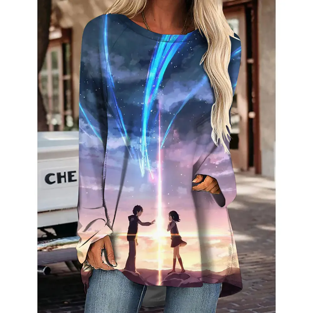 

New Cartoon Film Your Name Women's T-Shirt For Women Girl Party Clothing Loose Autumn Winter Long Sleeve T-Shirt Top Tees