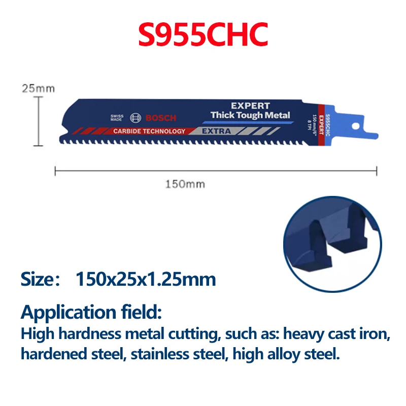 Bosch S955CHC / S1155CHC 전문 카바이드 세이버 톱날, 8TPI 두꺼운 터프 메탈 커팅, 전기 왕복 톱날