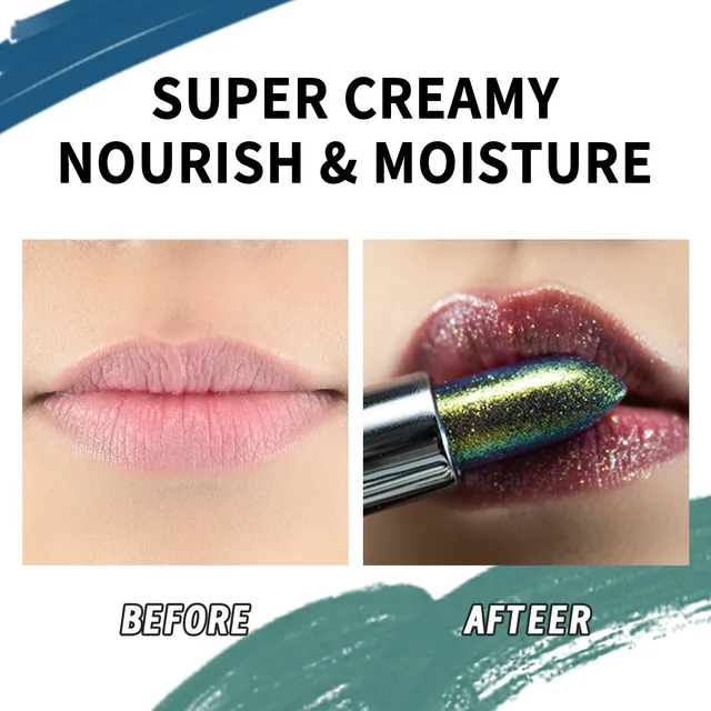 Colour Shifting Glitter Duo Chrome Lipstick Makeup 2