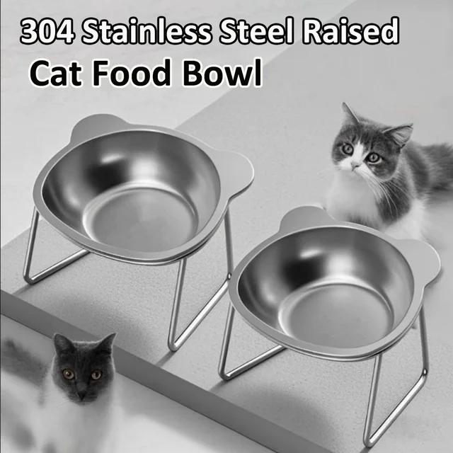 Cat Bowl 304 Stainless Steel Raised Cat Food Bowl Slanted Neck Guard Unbreakable Drinking Water Bowl Supplies For Puppy Cat Cat Bowl 304 Stainless Steel Raised Cat Food Bowl Slanted Neck Guard Unbreakable Drinking Water Bowl Supplies For Puppy Cat