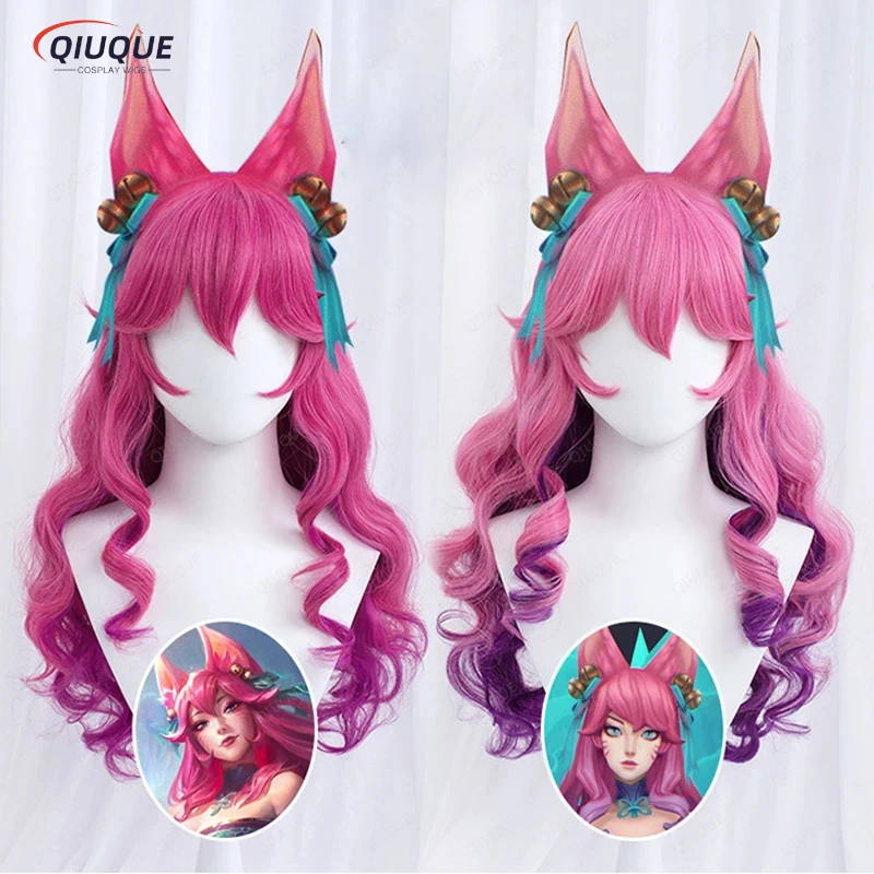 

Game LOL Spirit Blossom Ahri Cosplay Wig Long Curly Wave Cosplay Anime Heat Resistant Synthetic Hair Wigs + Wig Cap