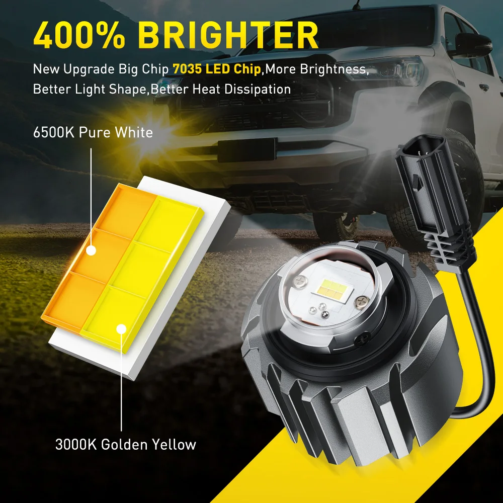 2개 AUXITO L1B LED 안개등 80W 16000LM 캔버스 안개등 DRL 주행등 토요타 혼다용 노란색 흰색 자동차 전구 팬리스 12V