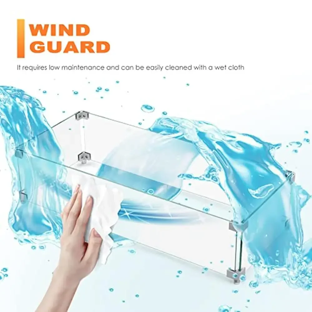 Rectangular Glass Fire Pit Wind Guard Small Outdoor Fire Pits Durable Tempered Glass with Polished Aluminum Brackets Sturdy
