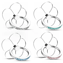 Diamond Cell Phone Ring Holder Stand - Transparent 360° Rotation Kickstand & Finger Grip (Lucky Grass 4PCS)