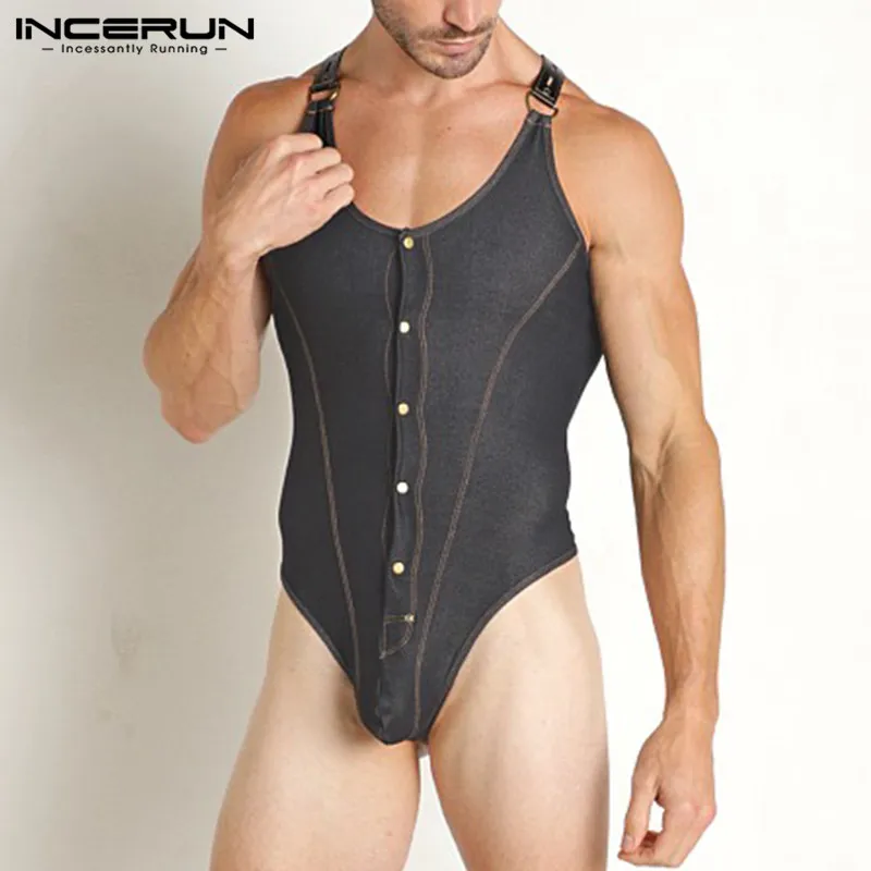INCERUN Fashion Men Bodysuits 2023 Solid Color O-neck Sleeveless Sexy  Button Up Men Rompers Pajamas Fitness Cozy Bodysuits S-5XL