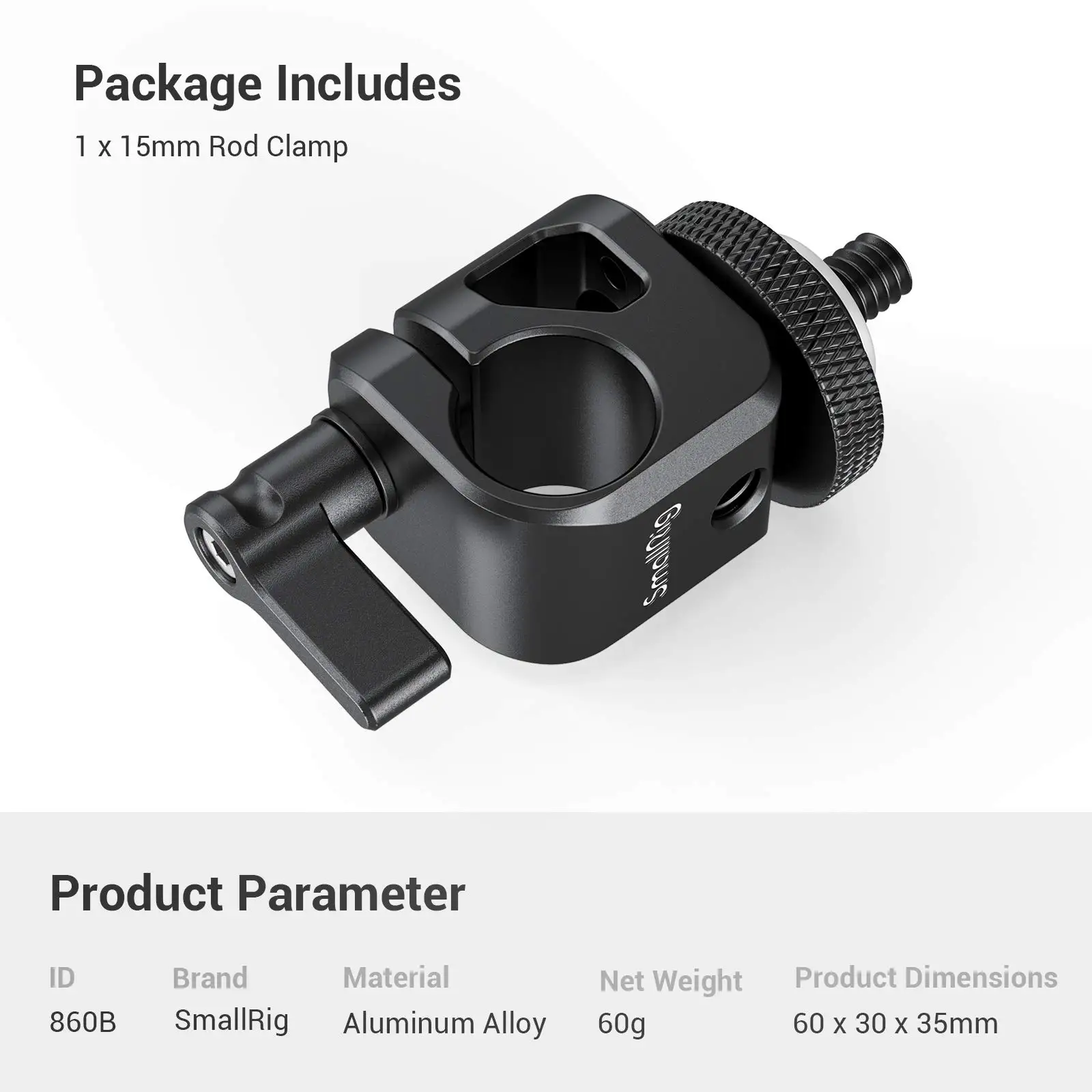 DSLR Rig System 15mm Rod Clamp with 1/4" Thread Hole to Attach Camera Microphone
