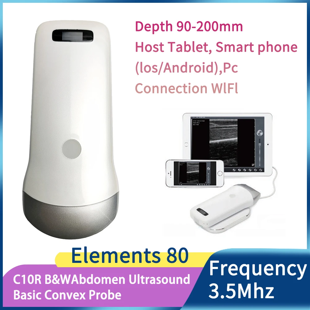 Portable Wireless Ultrasound Convex Probe Scanner Machine Aluminium Box Support IOS Android Windows